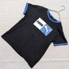 PUMAプーマ リンガーTシャツ ブラック×ブルー ボックスロゴ 150〜160