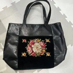 FEILER フラワー刺繍 トートバッグ 黒