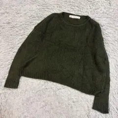 ZARA KNIT ザラ モヘア混 クルーネック ニット セーター カーキ M