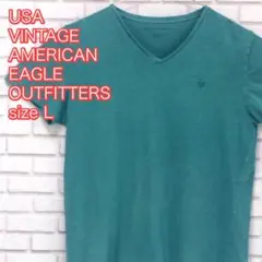 USA 古着 AMERICAN EAGLE 刺繍ロゴ Vネック Tシャツ L