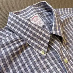 【美品】BB ノンアイロン BDシャツ ネイビー×赤チェック 16