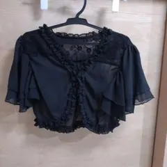 結婚式フォーマル　ケープ　ショール　ボレロ　ブラック　黒　フリル×レース