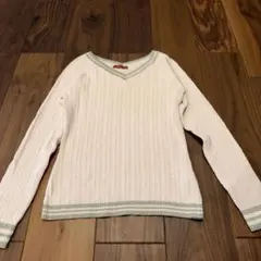 CORNICE ケーブルニット Vネック ラメライン アイボリー 日本製