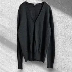 ユニクロ　Vネックカーディガン 長袖　ウール100 シンプル　ダークグレー　L