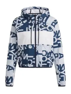 【希少デザイン】アディダス 総柄 クロップド丈 ウインドブレーカー M ネイビー