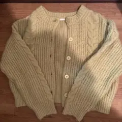 薄い緑色 ケーブル編み カーディガン