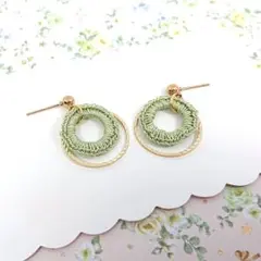 No.949☆サークル×レース（ライトグリーン） ピアス イヤリング チャーム