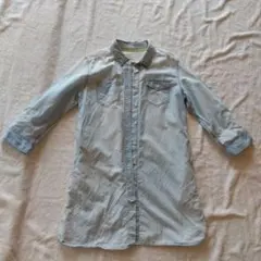 ビジュー付きデニム風シャツワンピース