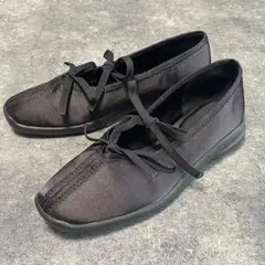 LE TALON ルタロン Lダブルリボン バレリーナ フラットシューズ 黒