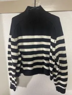 H&M黒と白のストライプ タートルネックニット
