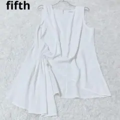 フィフス　カットソー　ホワイト　ノースリーブ　アシンメトリー　フリル　無地　夏