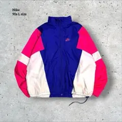 90s古着NIKE ナイロンジャケット 刺繍ロゴ フード収納 スウォッシュ L