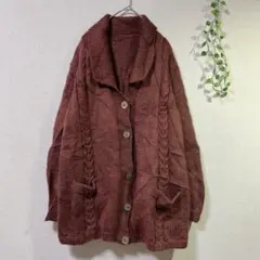 ケーブルニット 【L】カーディガン ブラウン レディース