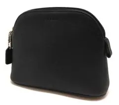 コーチ ファスナーポーチ チャーム付き レザー ブラック 中古品 (69125)