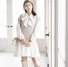 ミッシュマッシュ　ニットベスト×ボウタイワンピース　M 2wayワンピース