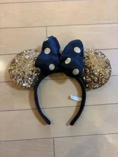 ミニーカチューシャ　ゴールド ネイビードット