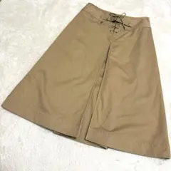 ラルフローレン ボックスプリーツ チノスカート レースアップ フレア ミモレ丈