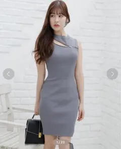 zipラインノースリーブニットワンピース