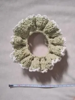 フリルシュシュ(グリーン/緑)　ハンドメイド　ヘアアクセサリー　鍵編み　推し活