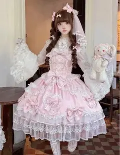 【白糖少女】ピンク ゴスロリ・ロリータドレス ロリィタドレス　JSK 甘ロリ