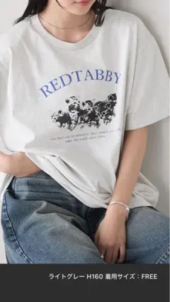 REDTABBY 猫プリント 半袖Tシャツ ライトグレー FREEのサムネイル