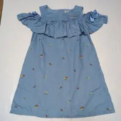 150★メゾピアノ★肩出し！リボン＆フリル付き！お花刺繍ワンピース★