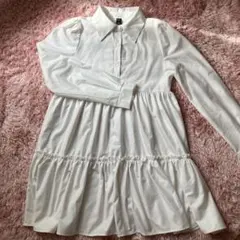 DAZY ホワイト 長袖 シャツワンピース Sサイズ