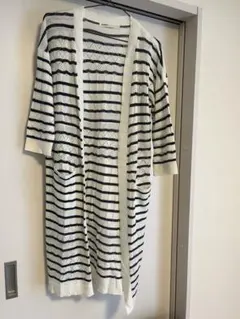 ストライプカーディガン 五分袖 ポケット付き