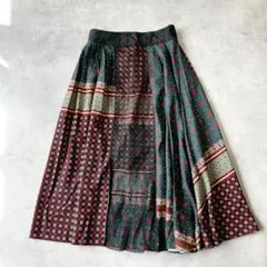 アズノゥアズ　ボヘミアンパッチワーク柄ギャザースカート　アシンメ　美品1171