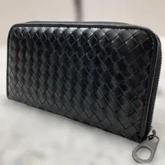 極美品 ボッテガヴェネタ 長財布 イントレチャート ラウンドジップ 黒イタリア製