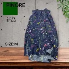 e1819☆しんひPINORE 花柄ネイビー ノースリーブワンピースMのサムネイル
