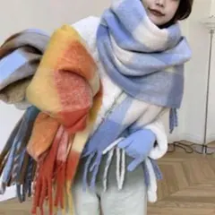 厚手 もふもふ マフラー ストール チェック柄 大判 韓国