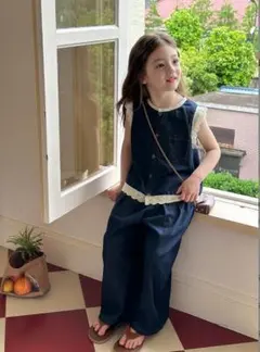 大人気 2025 韓国風 デニム セットアップ 120cm 女の子 子供服