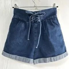 美品✨ナイスクラップ　ダークブルーデニム 半ズボン レースアップ　M