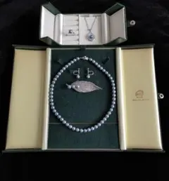 ネックレス イヤリング ブローチ リング アコヤ本真珠 ナチュラルブルー A69