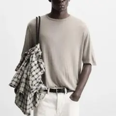 ZARA ザラ クルーネック レーヨン サマーニット Tシャツ メンズM グレーのサムネイル