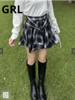 GRL インパン裏地付きチェック柄ラップ風スカート　tu1399