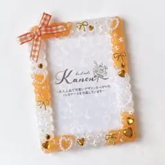 【No.358】オレンジ系♡ギンガムリボンのホイップデコトレカケース　硬質ケース