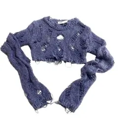 【新品未使用】ZARA ダメージ加工 クロップド ニット セーター ネイビーXS