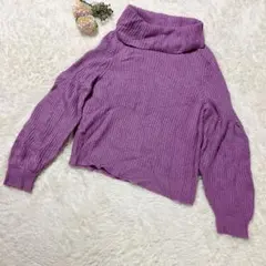 即購入OK✨ボリューム袖 ニット パープル ゆったりサイズ42