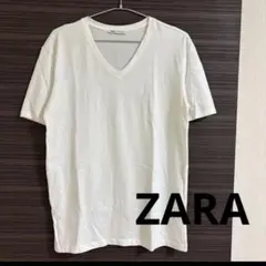 ZARA スリムフィットVネック白TシャツLサイズ