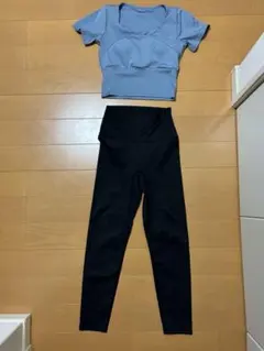 ヨガウェア セット くすみブルー/ブラック