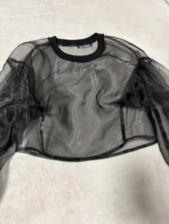 bershkaシアー素材 クロップド丈 長袖トップス ブラックのサムネイル