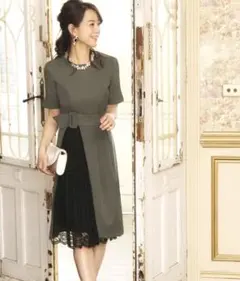 プリーツレースラップ風ワンピース結婚式 お呼ばれ パーティー ドレス