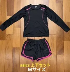 asics 長袖シャツM &ハーフパンツ 上下セット レディース ブラック