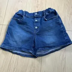 デニムハーフパンツ ウエストゴム ボタン付き