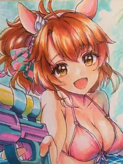 ジェンティルドンナ 水着 ウマ娘 ファンアート 色紙 原画 大色紙