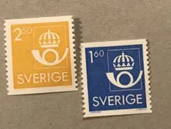 外国未使用切手　スウェーデン2種　ホルン