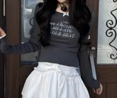 【限定1点値下げ】グレー プリント入り 長袖トップス Fサイズ