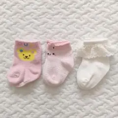 ベビー靴下3点セット（フリル付き、キャラクター柄）